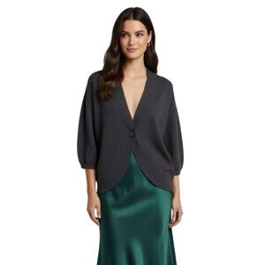 Ann Taylor Y2K Wool Round Hem Ballon Sleeve Cardigan Sweater Top Button Oversize